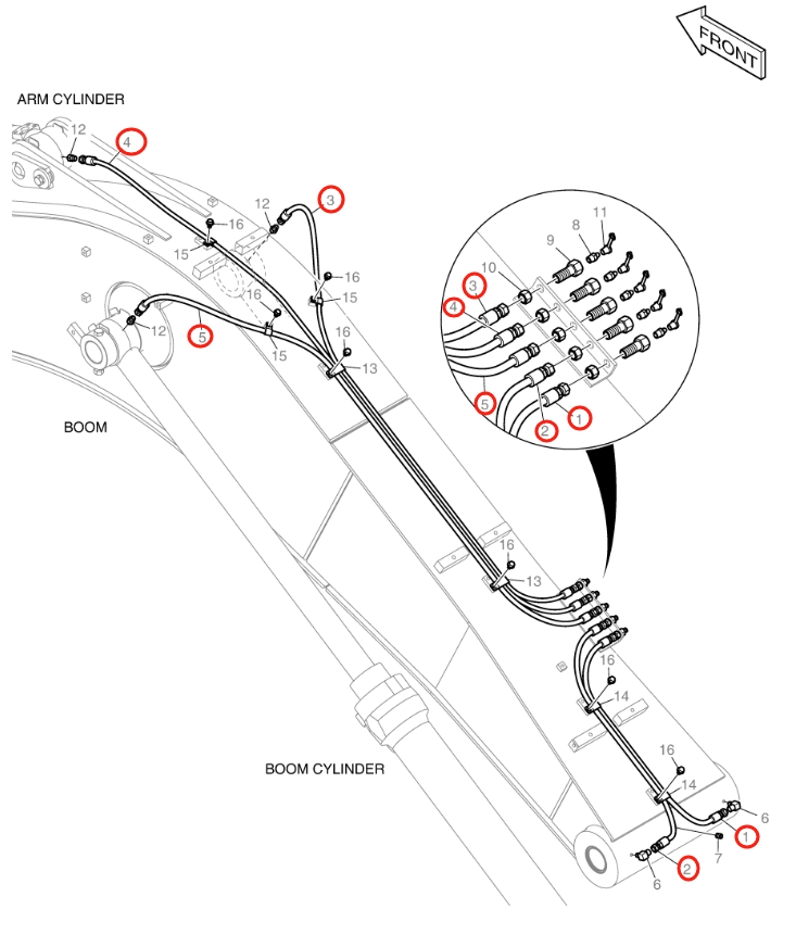 Doosan DX160LC-5 installation diagram showing hydraulic hose DS20531098 at Pipe No. 5