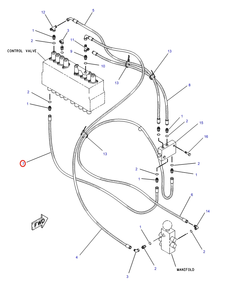 Caterpillar CAT®317-A N installation diagram showing hydraulic hose 5I-3124 at Pipe No. 8