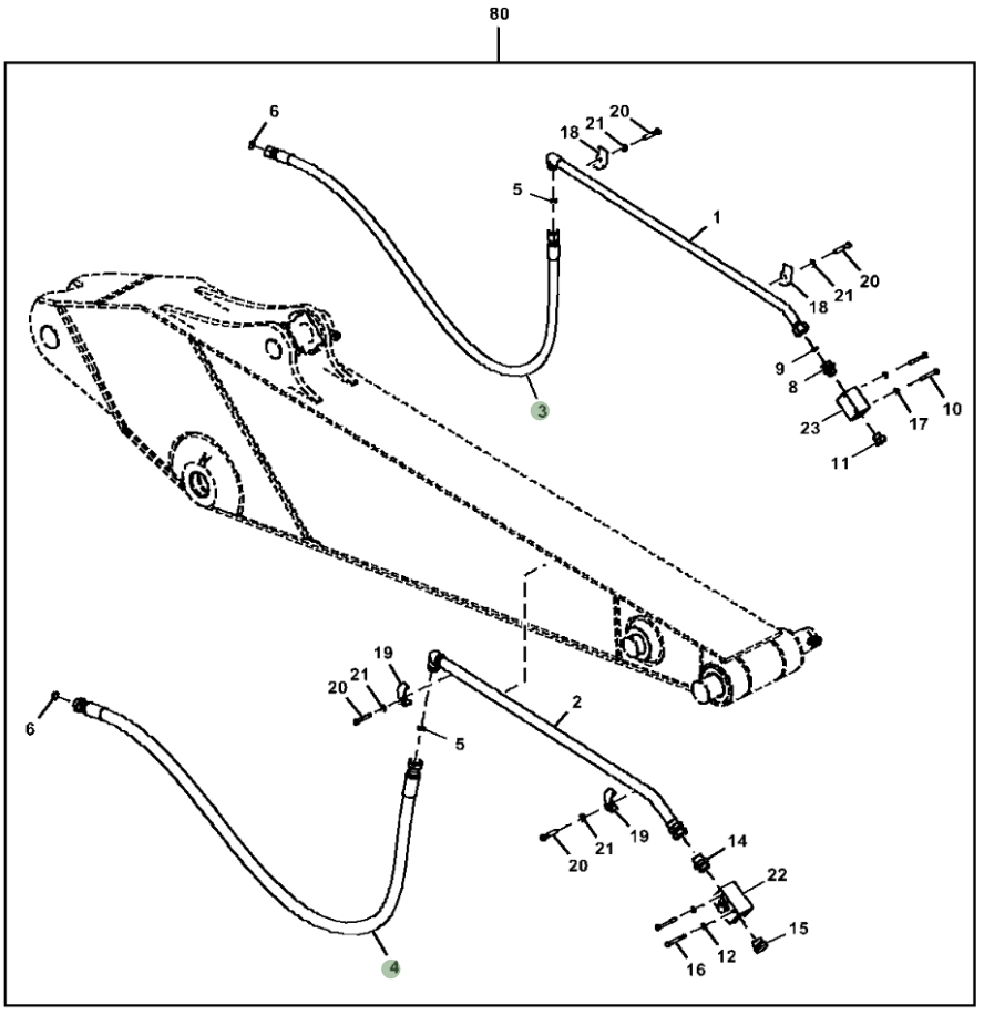 Hitachi ZX350LC-5G installation diagram showing hydraulic hose 4648997 at Pipe No. 4
