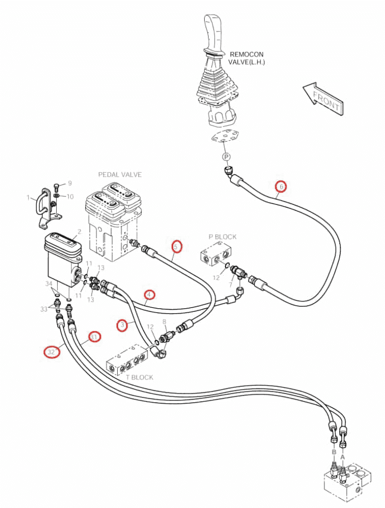 Doosan DX160LC installation diagram showing hydraulic hose DS2095003 at Pipe No. 6
