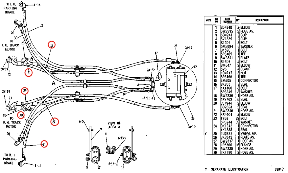 Caterpillar CAT®235B installation diagram showing hydraulic hose 8K-4790 at Pipe No. 30