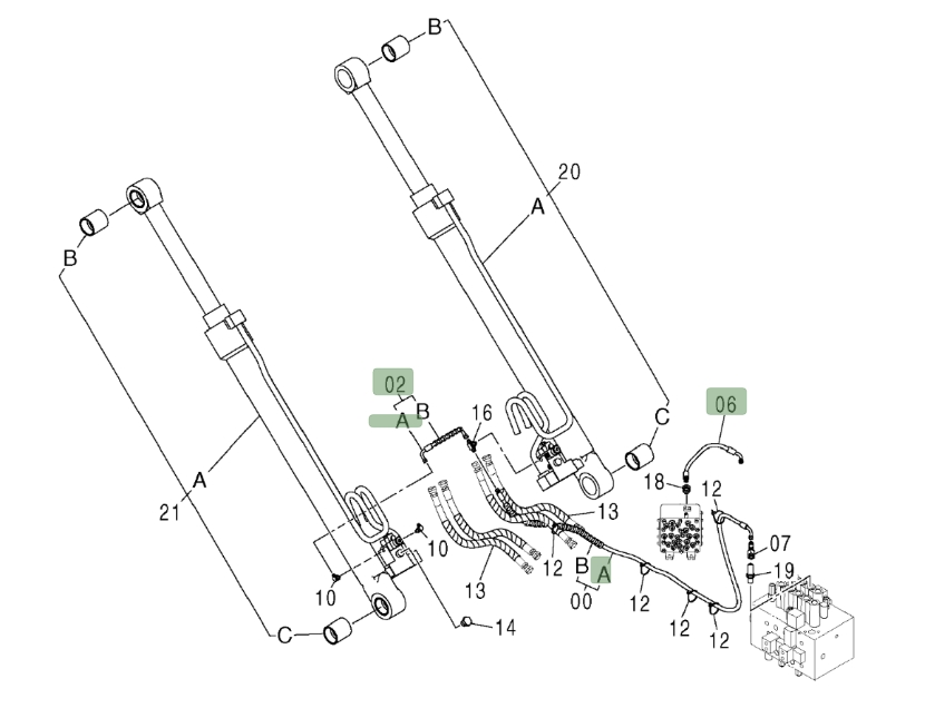 Hitachi ZX200LC installation diagram showing hydraulic hose 4436269 at Pipe No. 2A