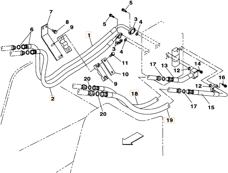 Case CX290B installation diagram showing hydraulic hose KBJ11560 at Pipe No. 18