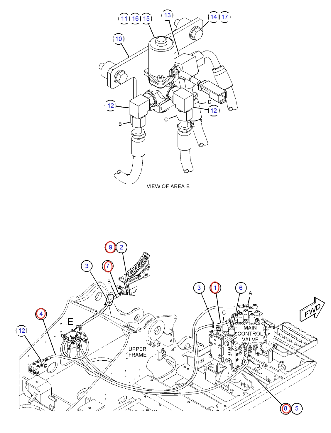 Caterpillar CAT®311F LRR installation diagram showing hydraulic hose 184-9155 at Pipe No. 7