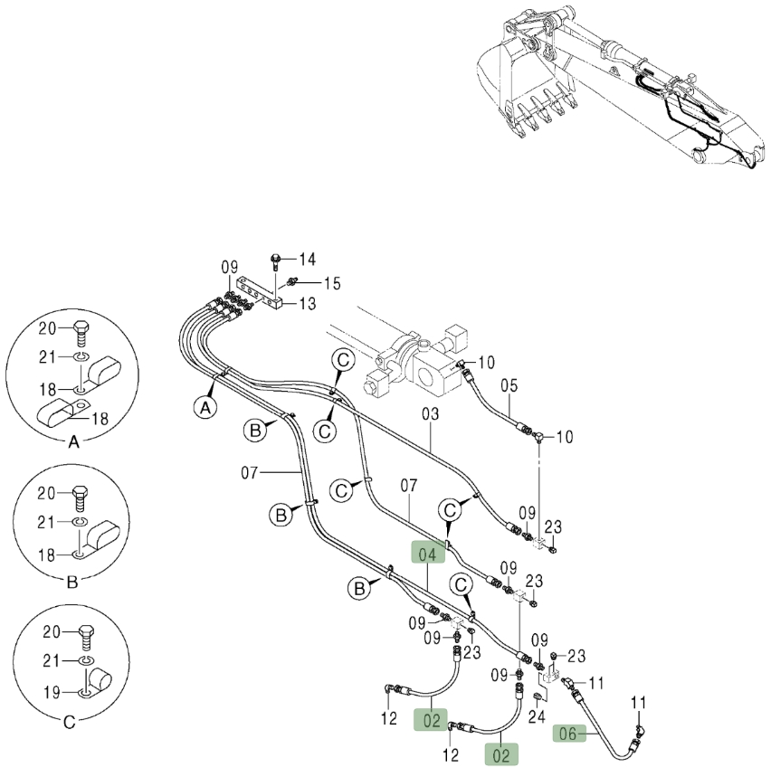 Hitachi ZX800 installation diagram showing hydraulic hose 4290146 at Pipe No. 6