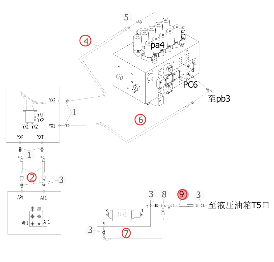 Sunward SWE365F installation diagram showing hydraulic hose 730502002684 at Pipe No. 7