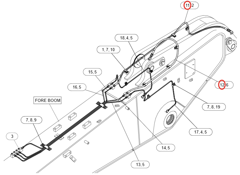 Caterpillar CAT®317 installation diagram showing hydraulic hose 559-3075 at Pipe No. 11