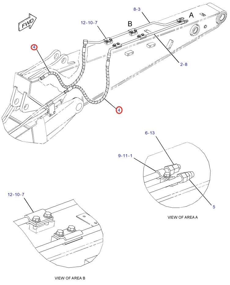 Caterpillar CAT®315F LCR installation diagram showing hydraulic hose 302-9414 at Pipe No. 4