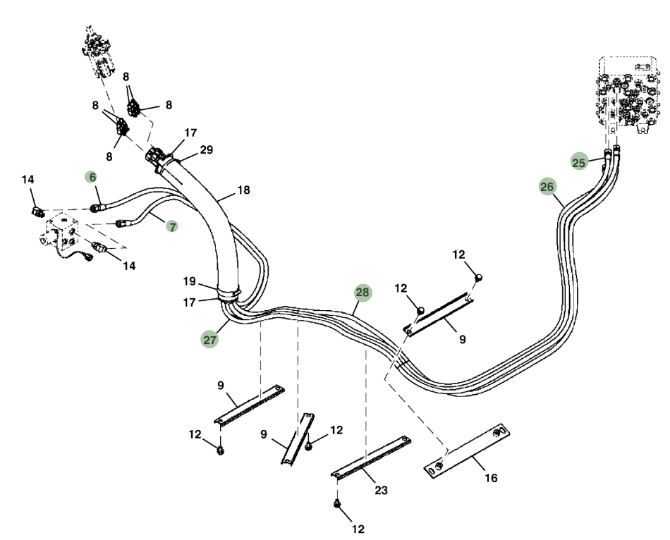 Hitachi ZX200LC-3 installation diagram showing hydraulic hose 4639632 at Pipe No. 6