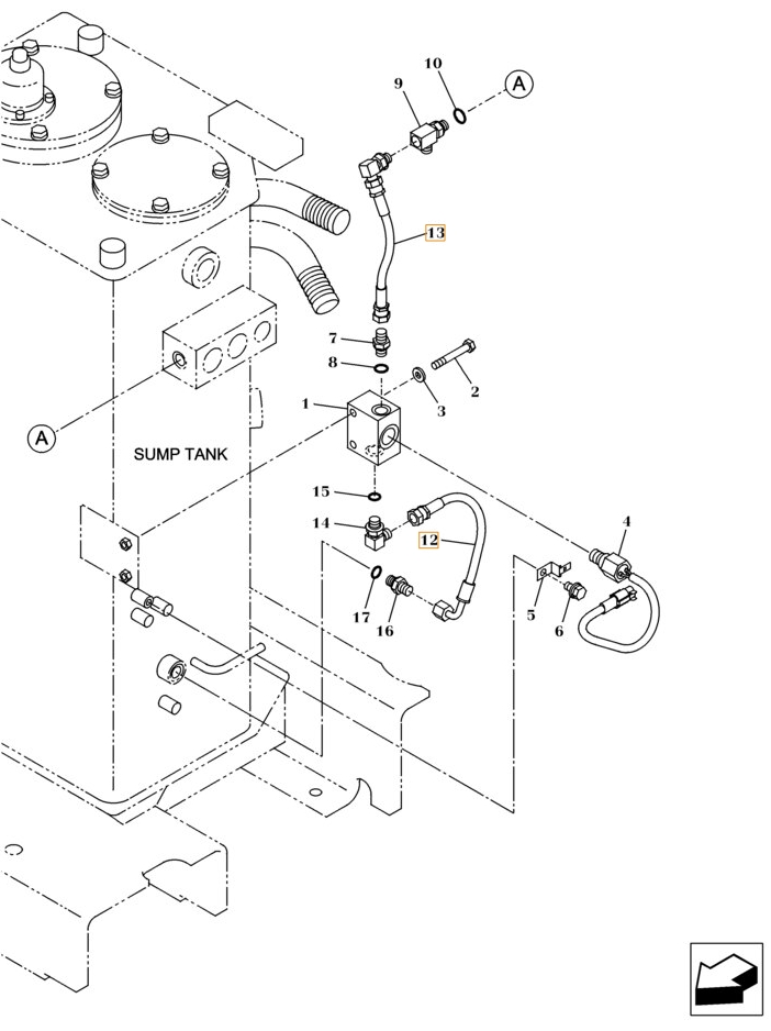 Case CX160C installation diagram showing hydraulic hose KHJ2292 at Pipe No. 12