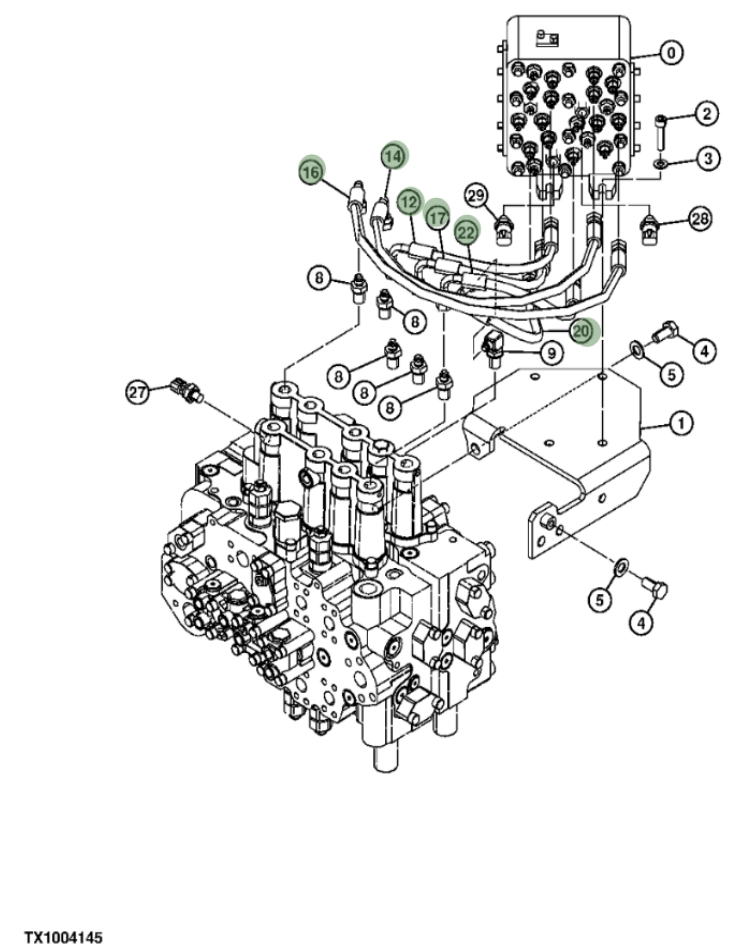 Hitachi ZXS370F-3 installation diagram showing hydraulic hose 4649405 at Pipe No. 20