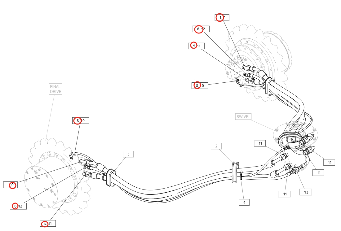 Caterpillar CAT®312F installation diagram showing hydraulic hose 342-4067 at Pipe No. 6