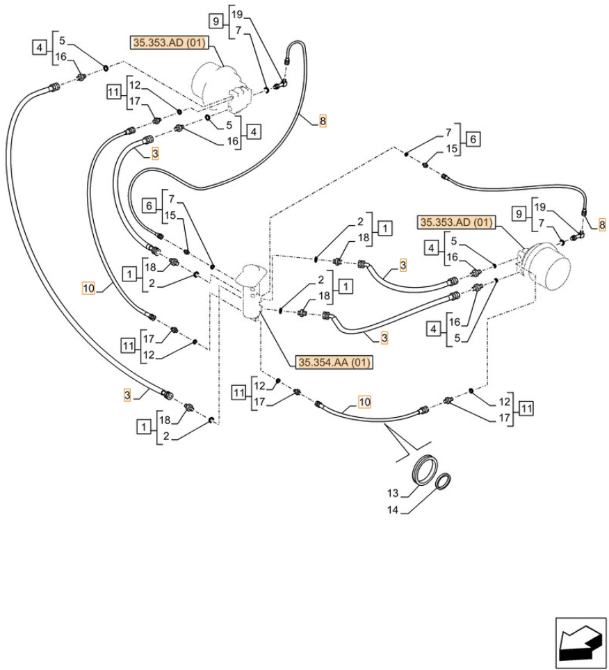 Case CX250D NLC installation diagram showing hydraulic hose 157996A1 at Pipe No. 8