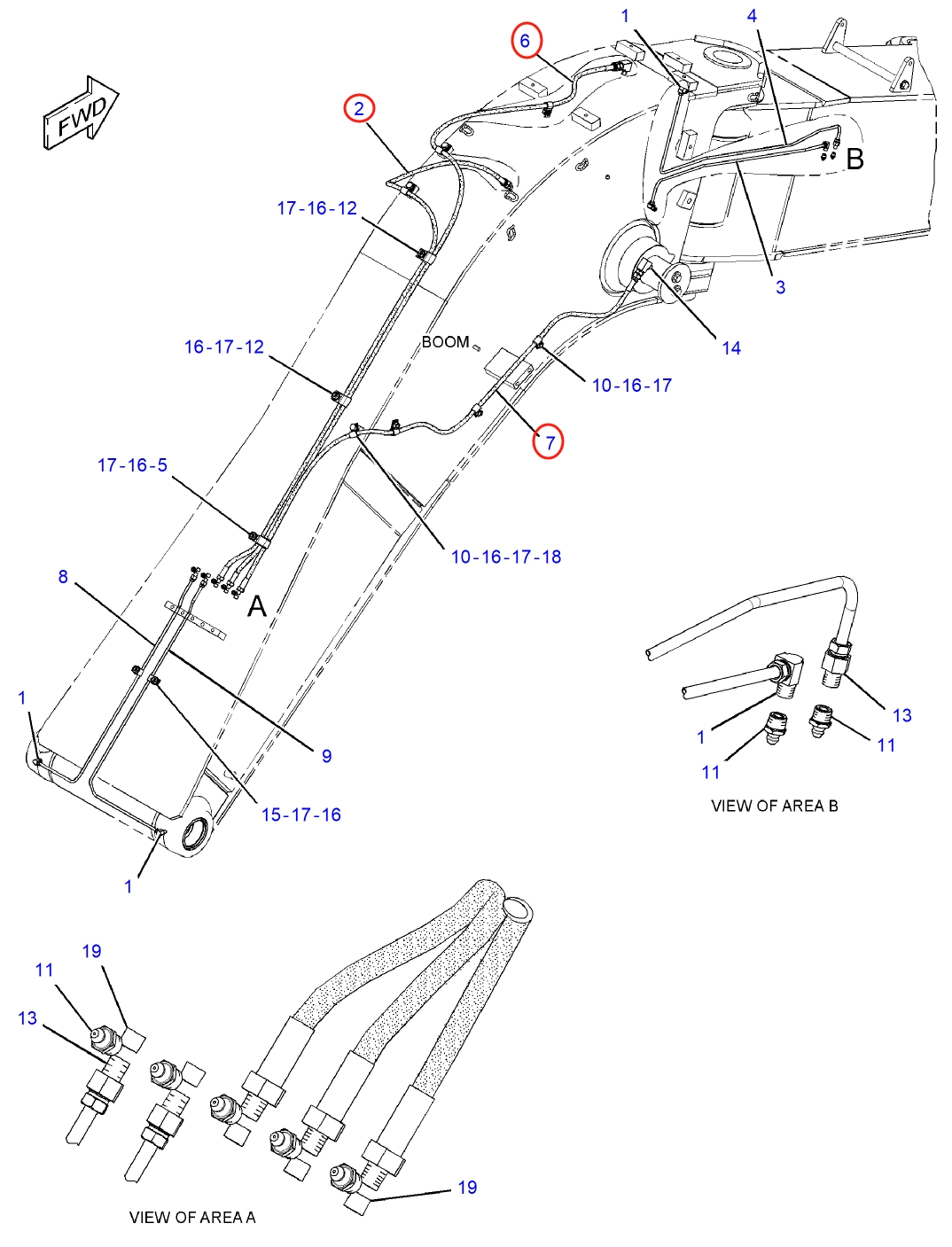 Caterpillar CAT®314D LCR installation diagram showing hydraulic hose 166-3152 at Pipe No. 6