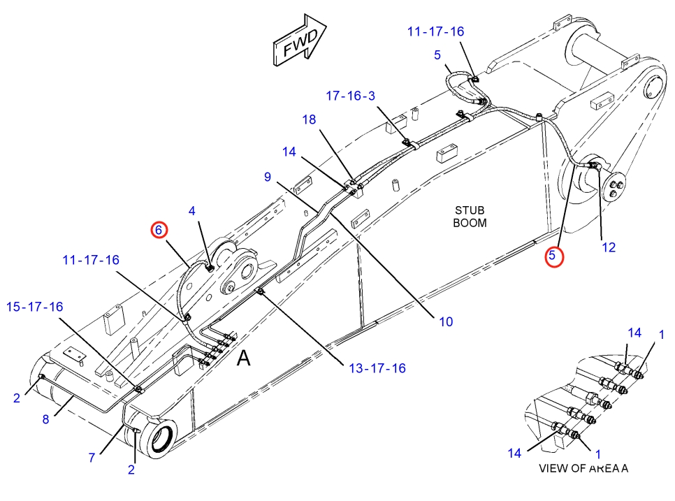 Caterpillar CAT®318E L installation diagram showing hydraulic hose 294-3851 at Pipe No. 5