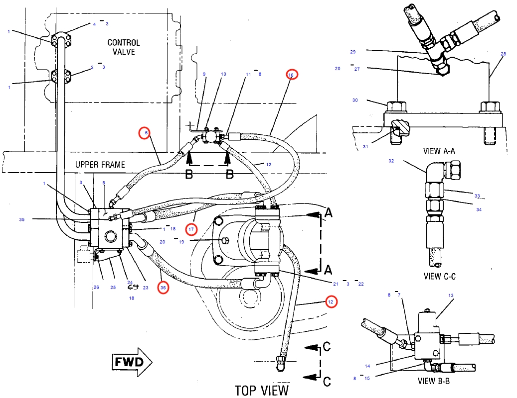 Caterpillar CAT®231D installation diagram showing hydraulic hose 5T-4525 at Pipe No. 6