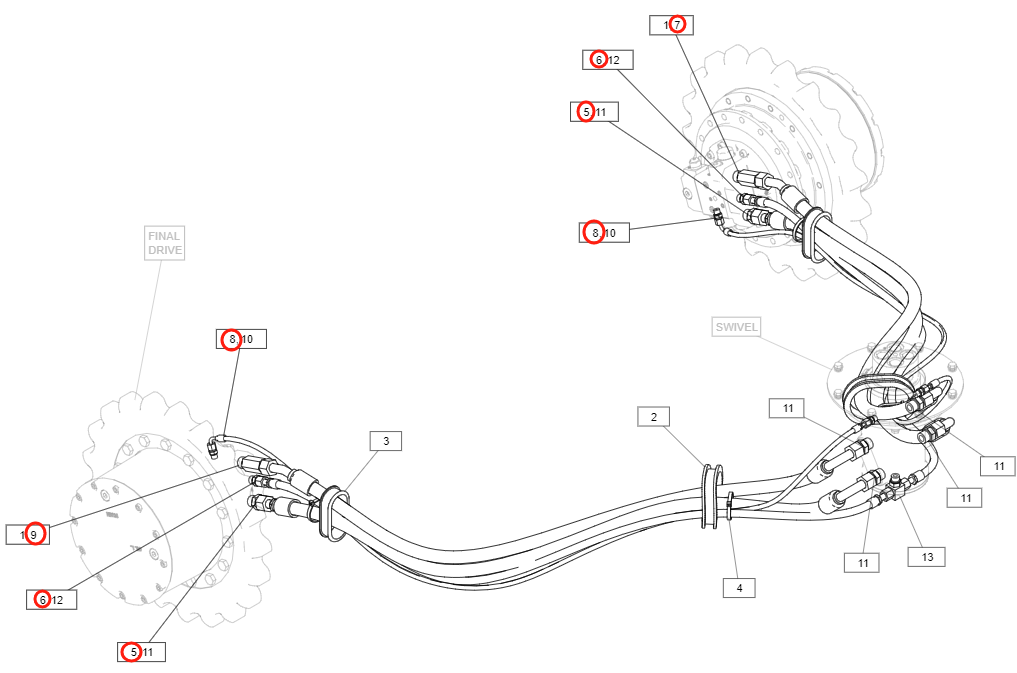 Caterpillar CAT®314F CR installation diagram showing hydraulic hose 342-4067 at Pipe No. 6