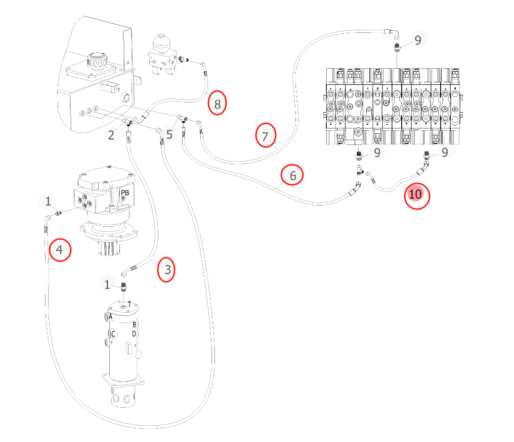 Sunward SWE60E-3 installation diagram showing hydraulic hose 730502001418 at Pipe No. 7