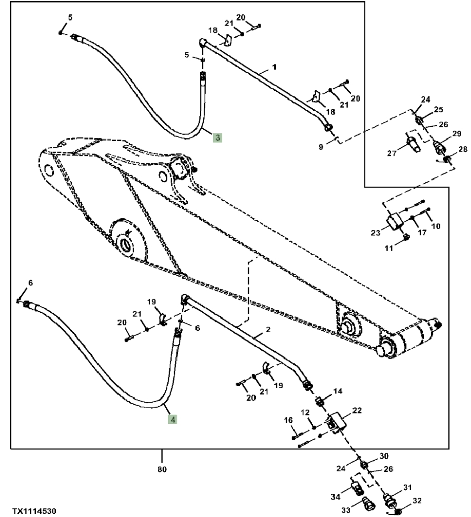 Hitachi ZX350LC-5N installation diagram showing hydraulic hose 4648997 at Pipe No. 4