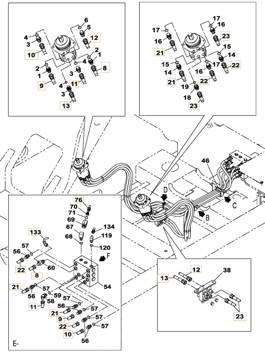 Case CX210C LR installation diagram showing hydraulic hose 159213A1 at Pipe No. 12
