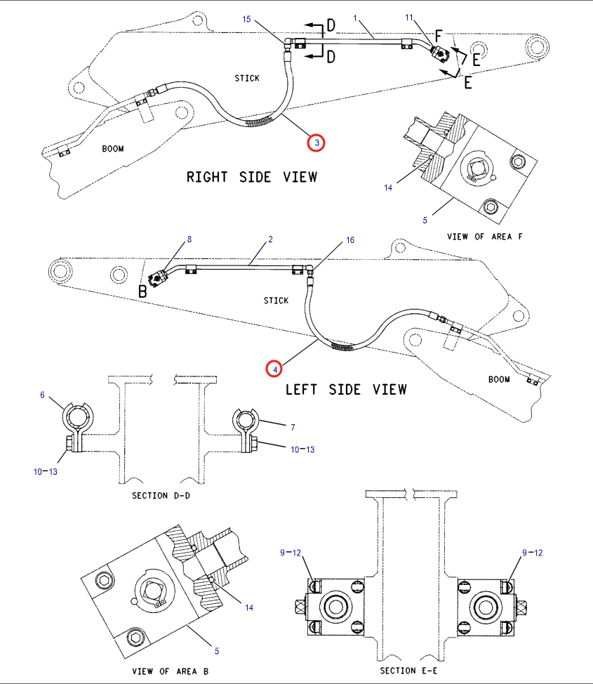 Caterpillar CAT®318B installation diagram showing hydraulic hose 7Y-5691 at Pipe No. 3