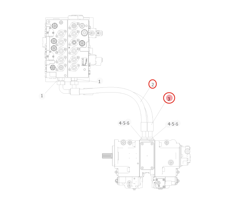 Sunward SWE150W installation diagram showing hydraulic hose 73050200D840 at Pipe No. 3