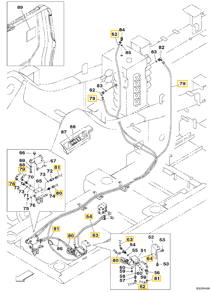 Case CX470B installation diagram showing hydraulic hose KHJ2194 at Pipe No. 81
