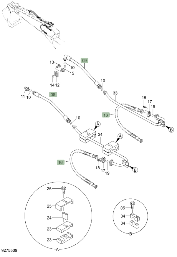 Hitachi ZX650LC-3 installation diagram showing hydraulic hose 4272697 at Pipe No. 8