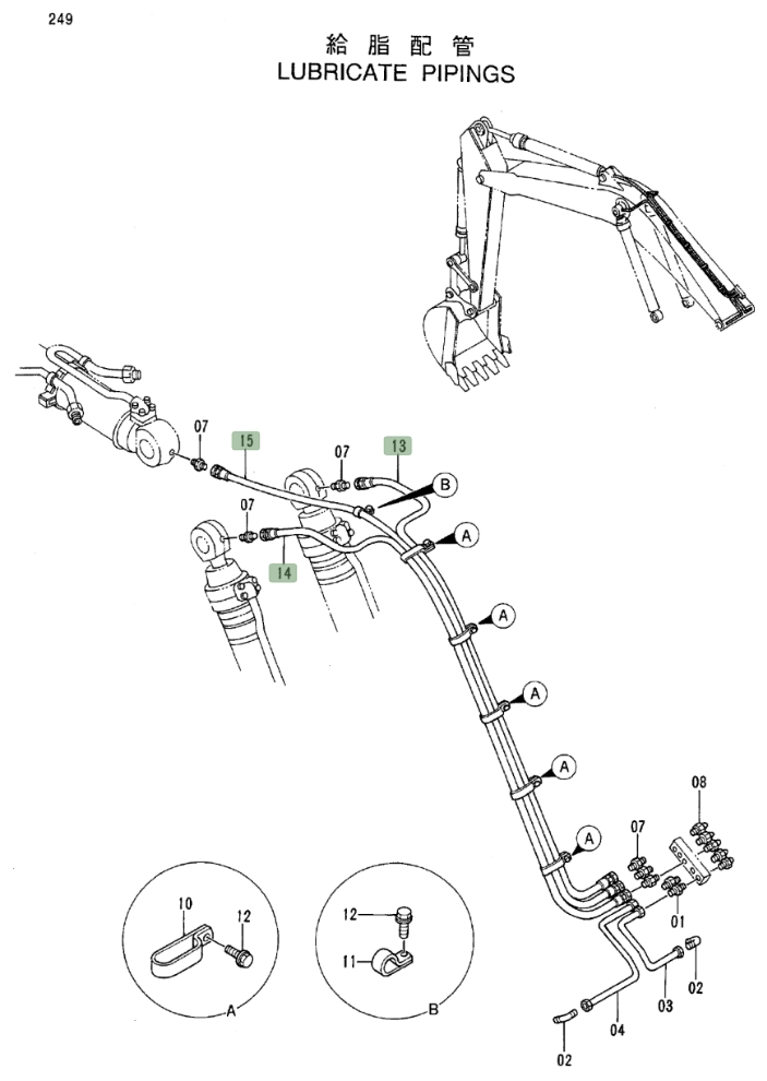 Hitachi EX300LC-3 installation diagram showing hydraulic hose 4316009 at Pipe No. 15