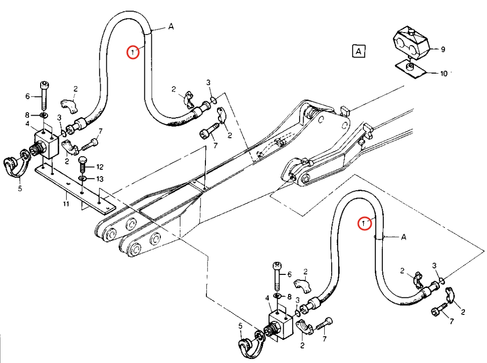 Caterpillar CAT®224B installation diagram showing hydraulic hose 8U-0682 at Pipe No. 1