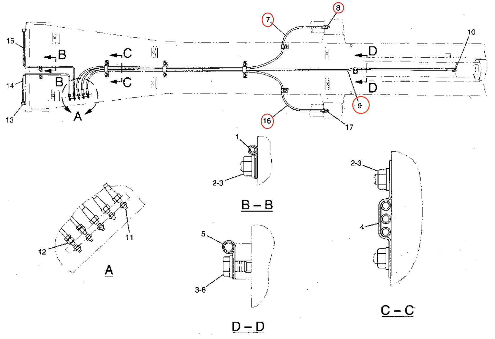 Caterpillar CAT®315B installation diagram showing hydraulic hose 123-5349 at Pipe No. 7