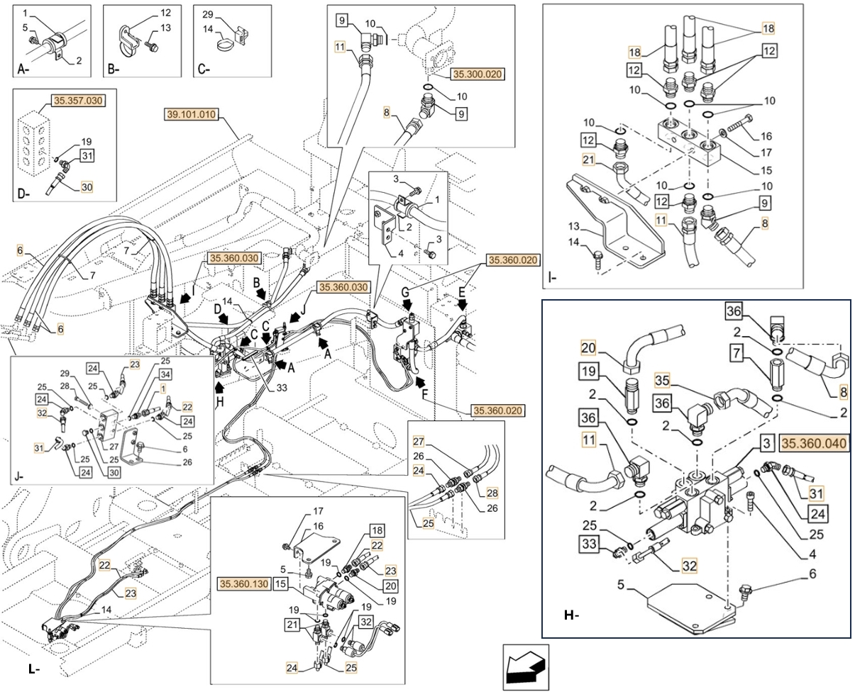 Case CX750D RTC ME installation diagram showing hydraulic hose KHJ2088 at Pipe No. L23