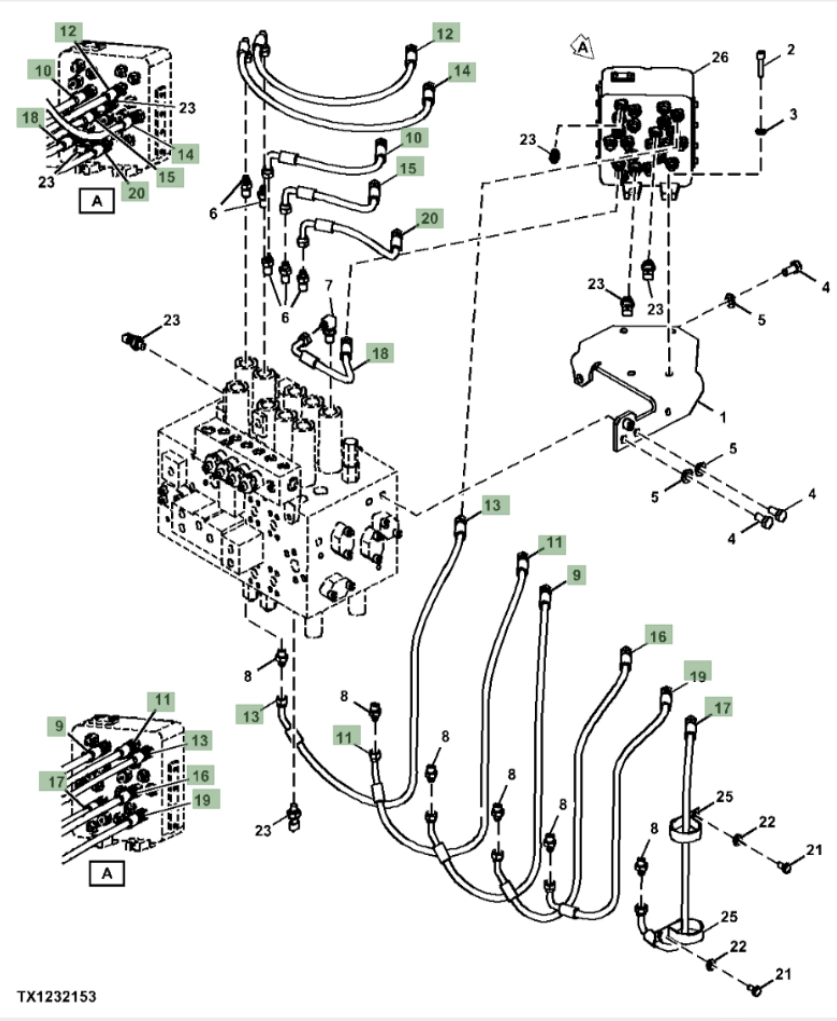 Hitachi ZX210F-LL-6N installation diagram showing hydraulic hose 4630935 at Pipe No. 16