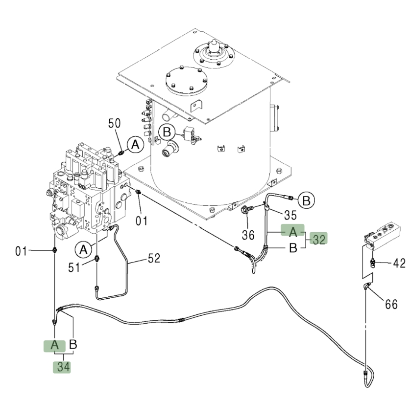 Hitachi ZX370 installation diagram showing hydraulic hose 9243848 at Pipe No. 32