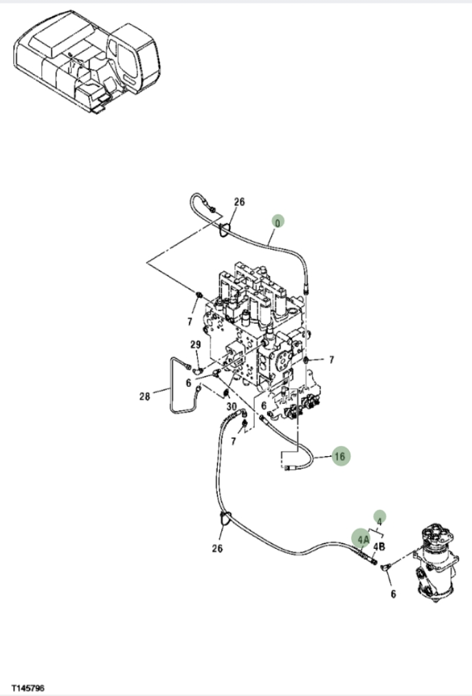 Hitachi ZX350F installation diagram showing hydraulic hose 9190859 at Pipe No. 4