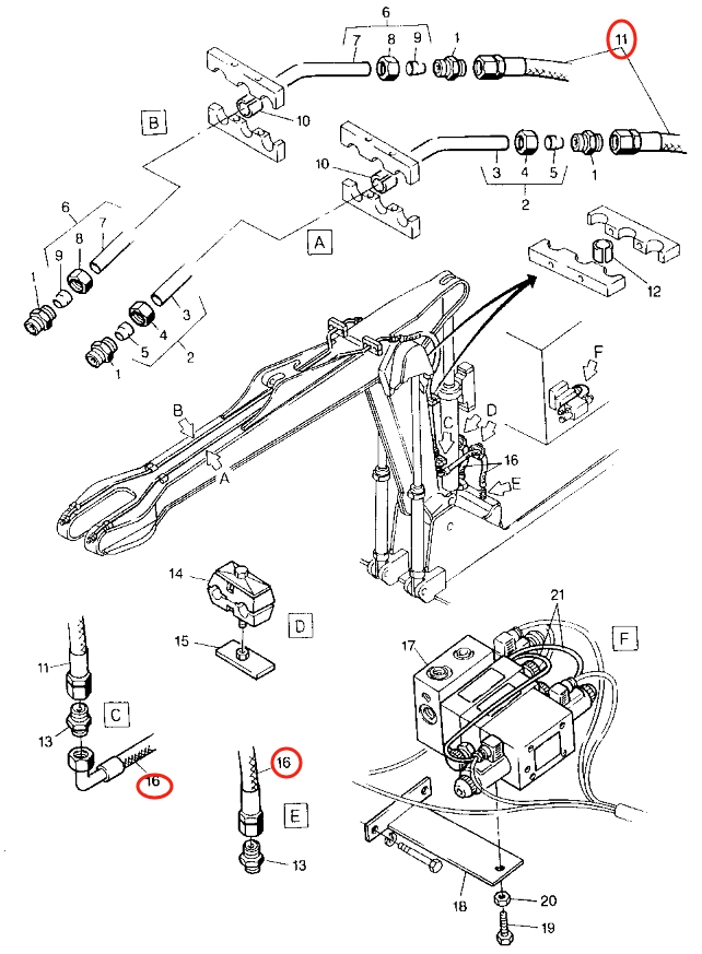 Caterpillar CAT®212 installation diagram showing hydraulic hose 8U-4255 at Pipe No. 11