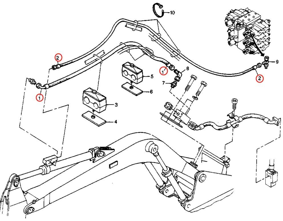 Caterpillar CAT®205B installation diagram showing hydraulic hose 8U-6401 at Pipe No. 2