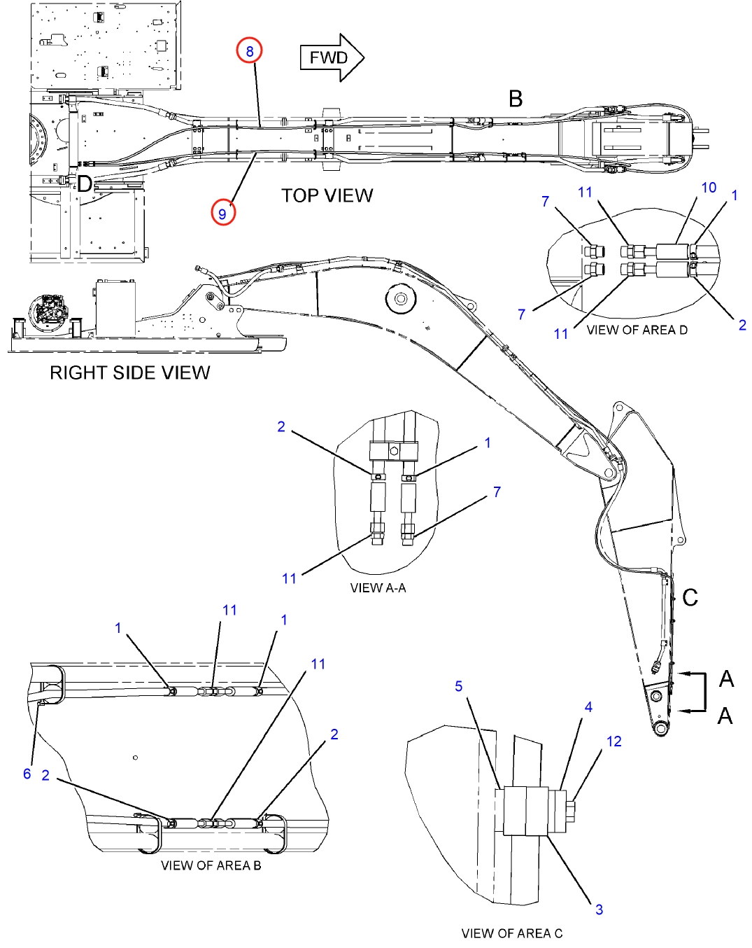 Caterpillar CAT®313F L installation diagram showing hydraulic hose 344-6276 at Pipe No. 9