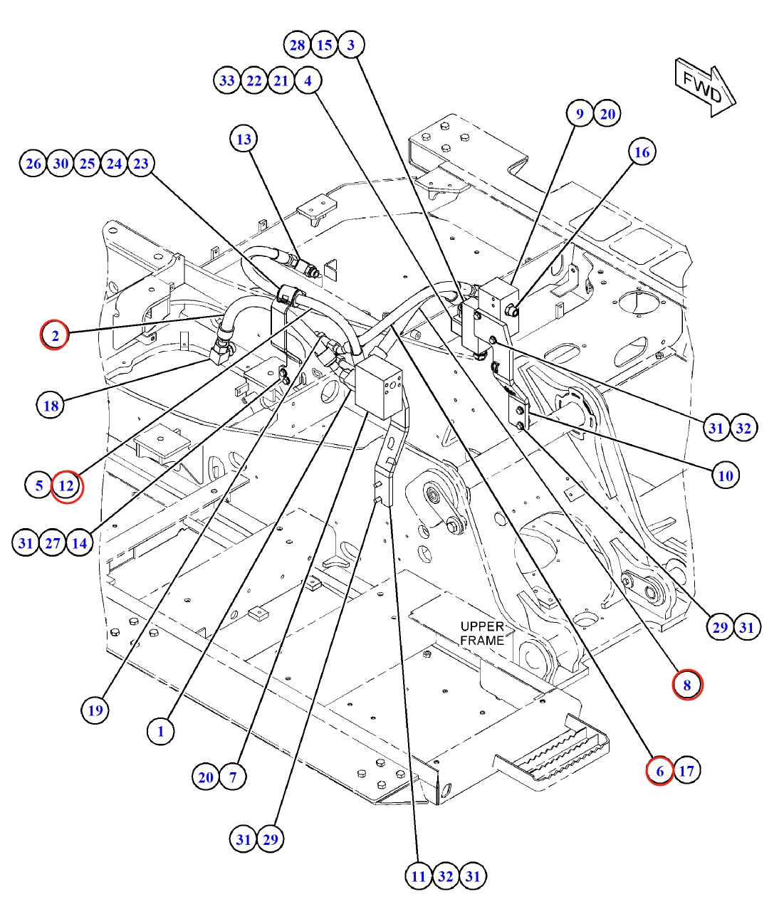 Caterpillar CAT®313D2 installation diagram showing hydraulic hose 282-7150 at Pipe No. 12