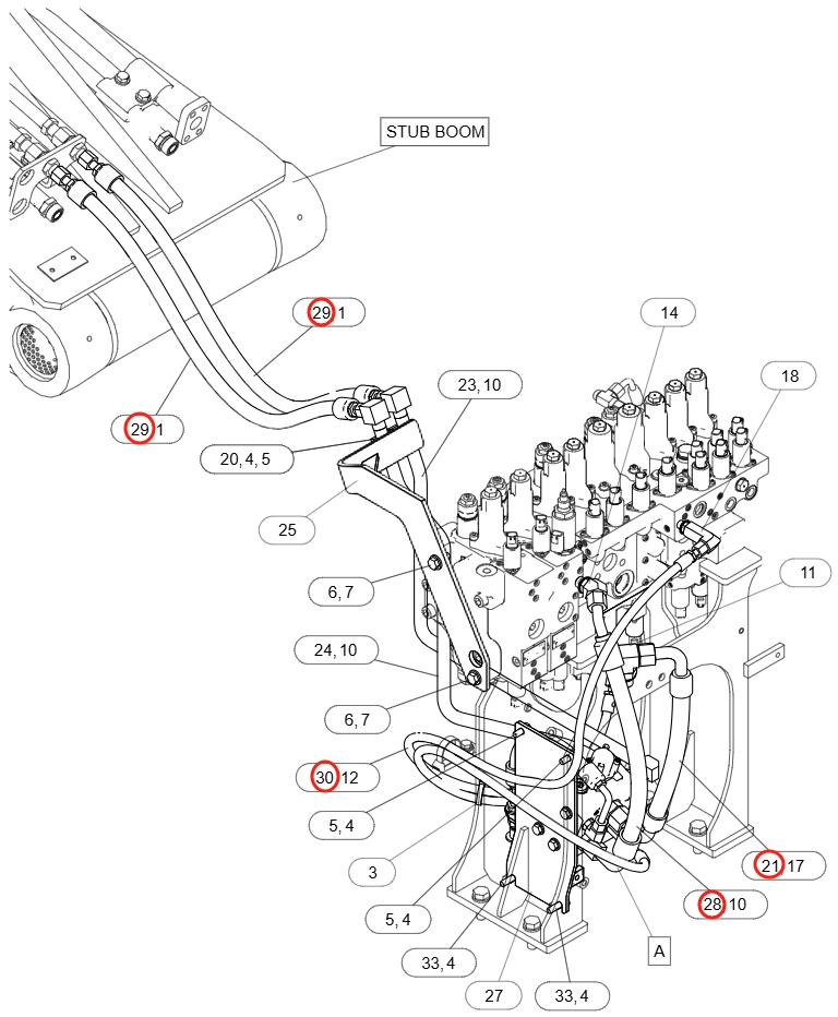 Caterpillar CAT®317 installation diagram showing hydraulic hose 4I-0815 at Pipe No. 30