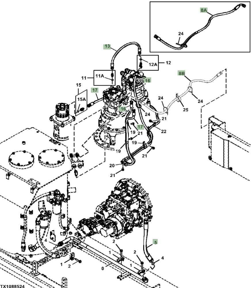 Hitachi ZX470LC-5B installation diagram showing hydraulic hose 4227045 at Pipe No. 13