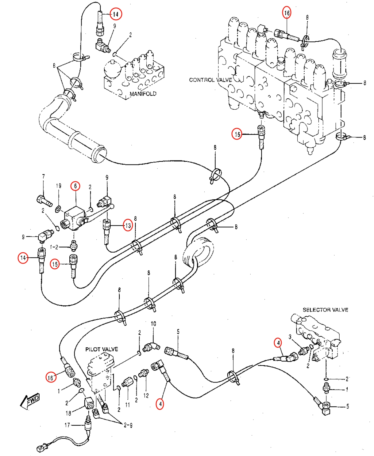 Caterpillar CAT®315B L installation diagram showing hydraulic hose 142-1107 at Pipe No. 13