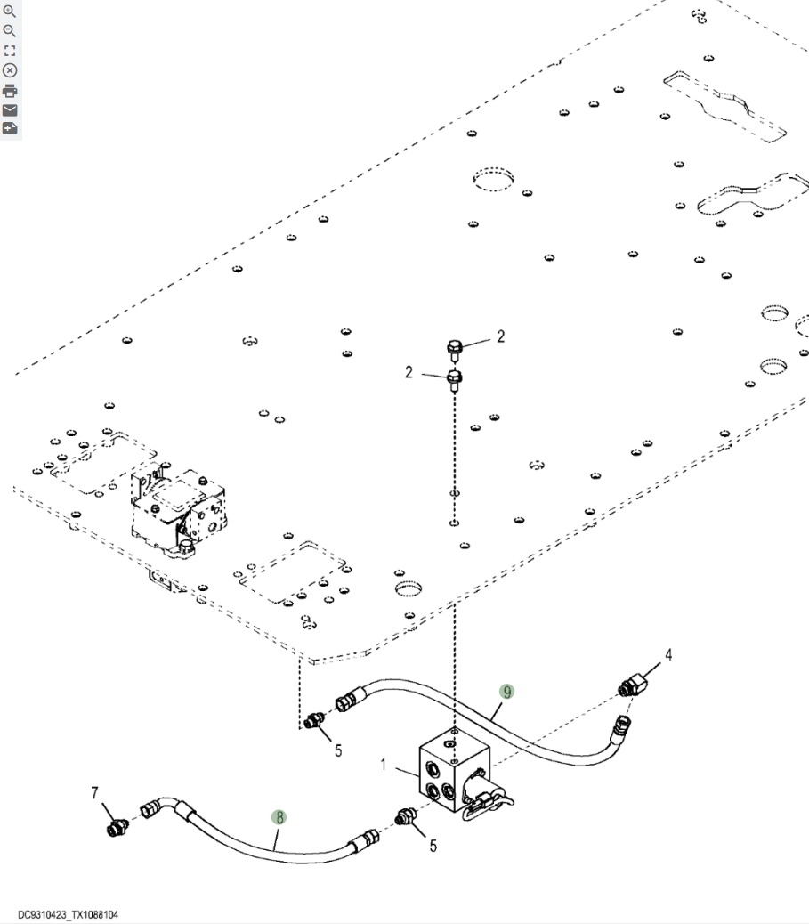 Hitachi ZX870LC-5B installation diagram showing hydraulic hose 4648087 at Pipe No. 8