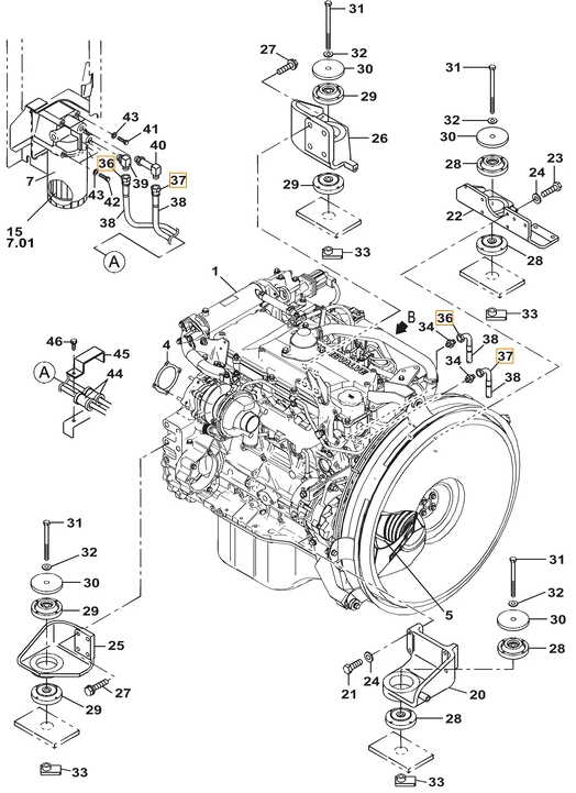 Case CX220C installation diagram showing hydraulic hose KRH10330 at Pipe No. 37