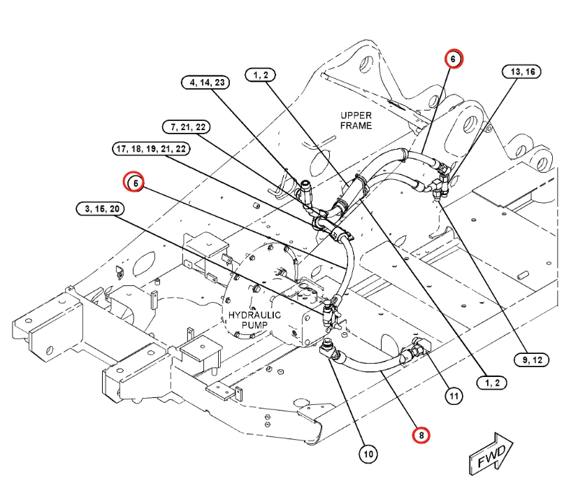 Caterpillar CAT®312F GC installation diagram showing hydraulic hose 452-4986 at Pipe No. 8