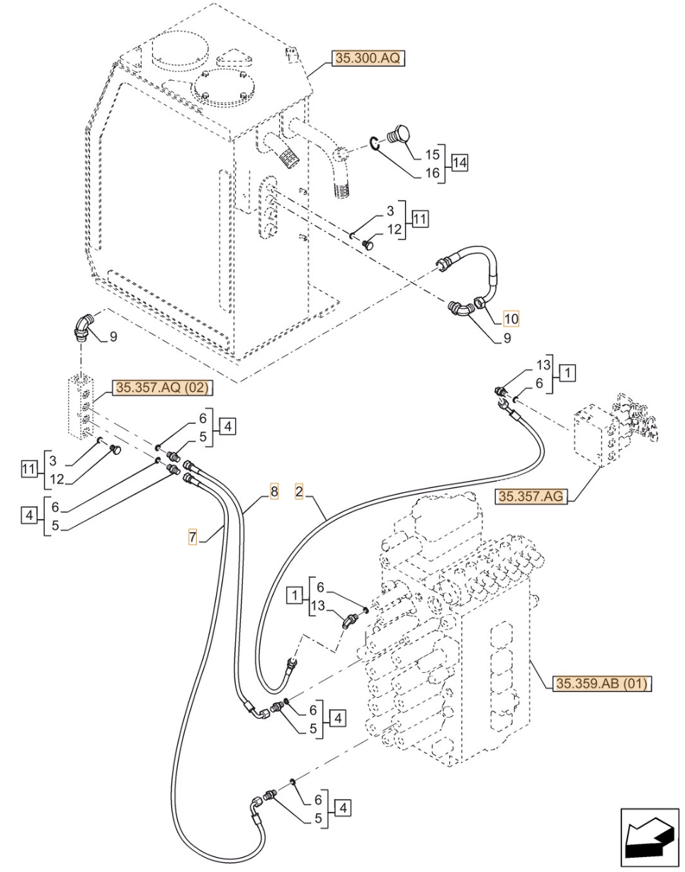 Case CX370D LC installation diagram showing hydraulic hose KHJ2239 at Pipe No. 8