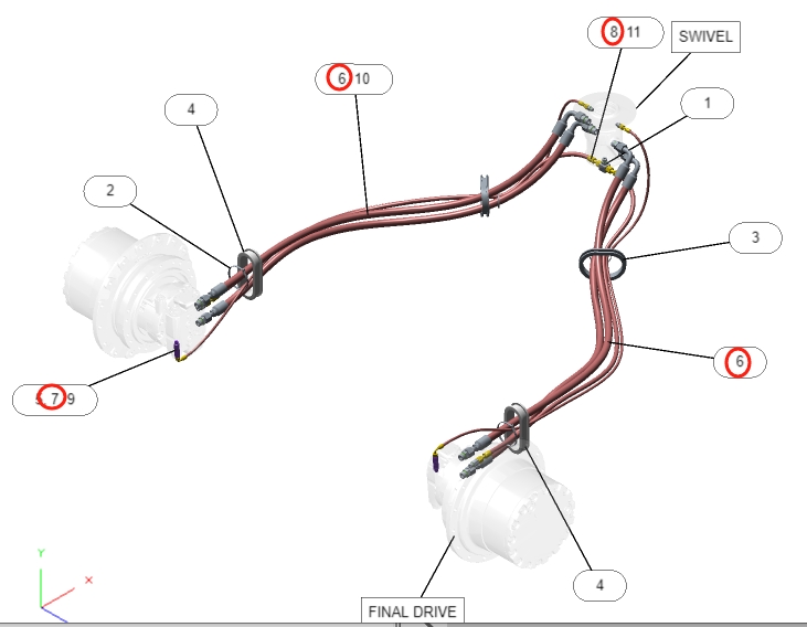 Caterpillar CAT®316F installation diagram showing hydraulic hose 536-4890 at Pipe No. 8