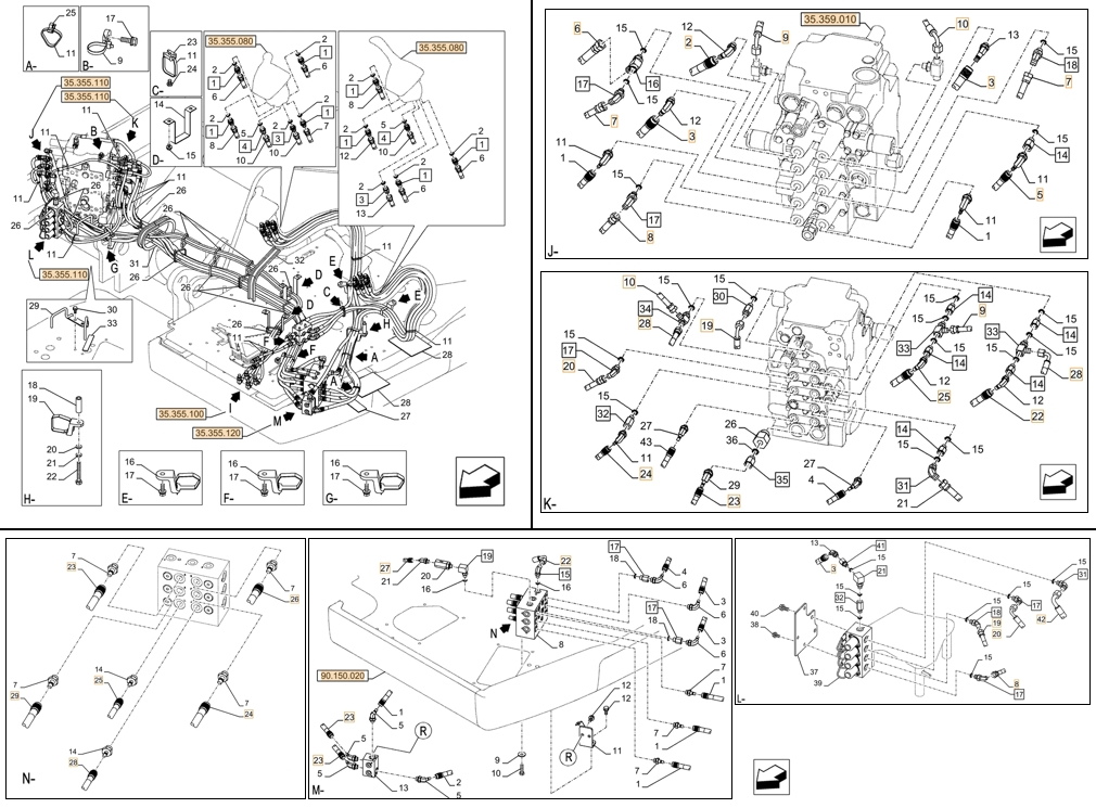 Case CX145D SR 2PB installation diagram showing hydraulic hose KHJ2240 at Pipe No. 8