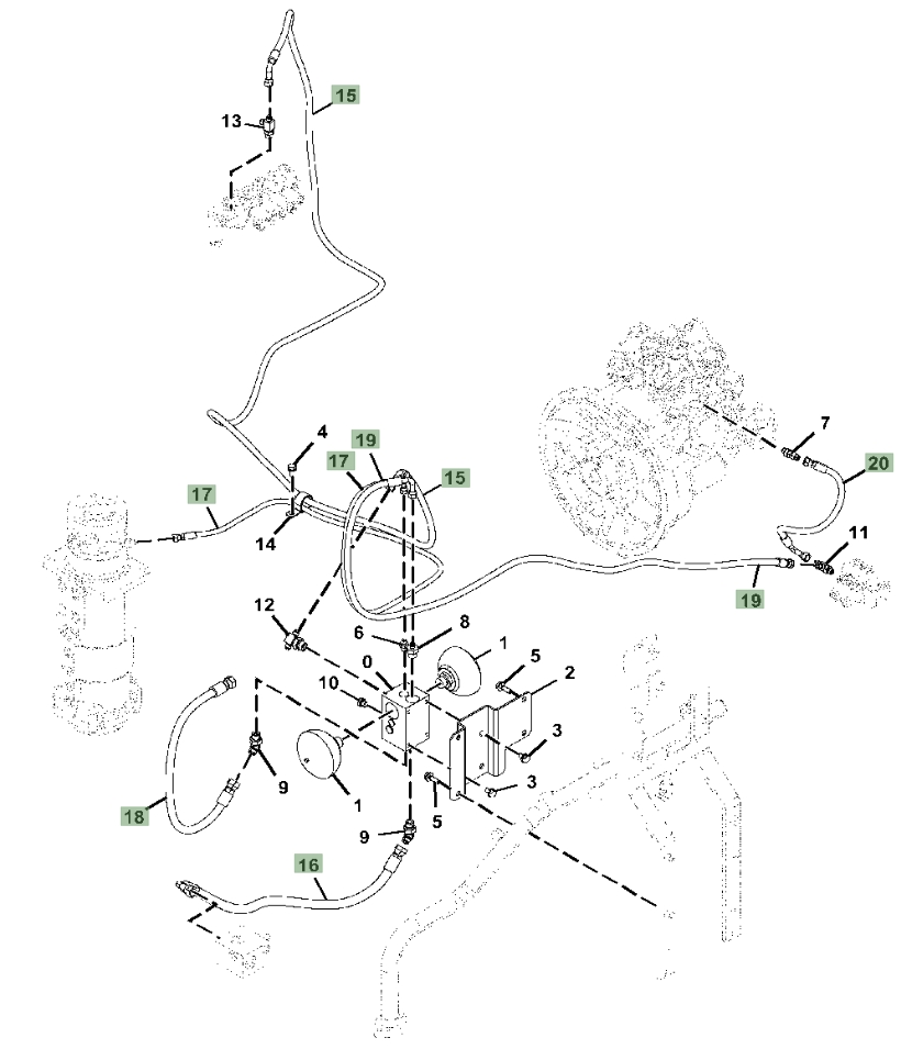 Hitachi ZX190W-6N installation diagram showing hydraulic hose 4270458 at Pipe No. 18