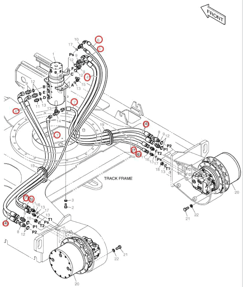 Doosan DX63-3 installation diagram showing hydraulic hose DS2092181 at Pipe No. 7